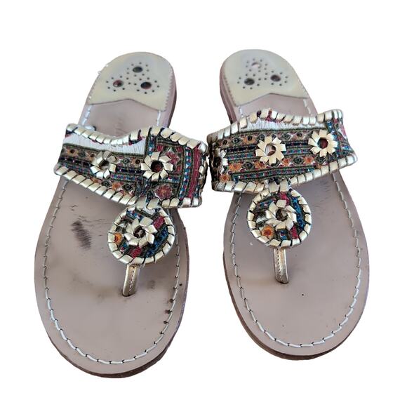 Jack Rogers Gold Navajo Tribal Print Thong Sandals Size 7 - Picture 1 of 9